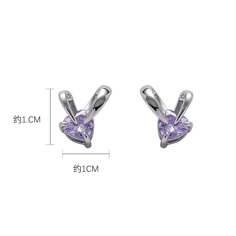 Khuyên Tai Hình Thỏ Đính Đá Zircon Màu Tím Sang Trọng