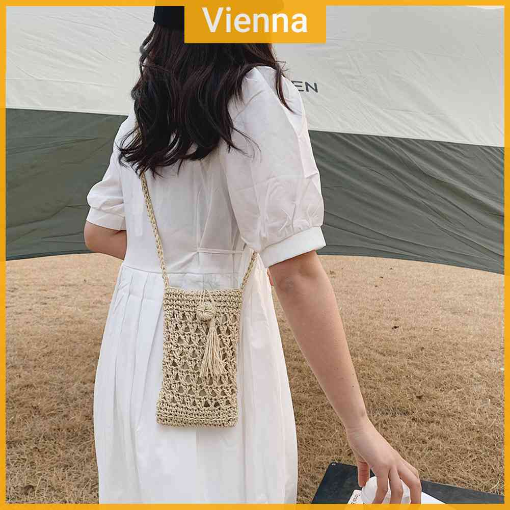 Túi Cói Đeo Chéo Mini Đựng Điện Thoại Thời Trang Dành Cho Nữ