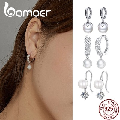 Bamoer Bạc 925 Cặp Bông Tai Ngọc Trai Trang Sức Thời Trang Quà Tặng Cho Nữ