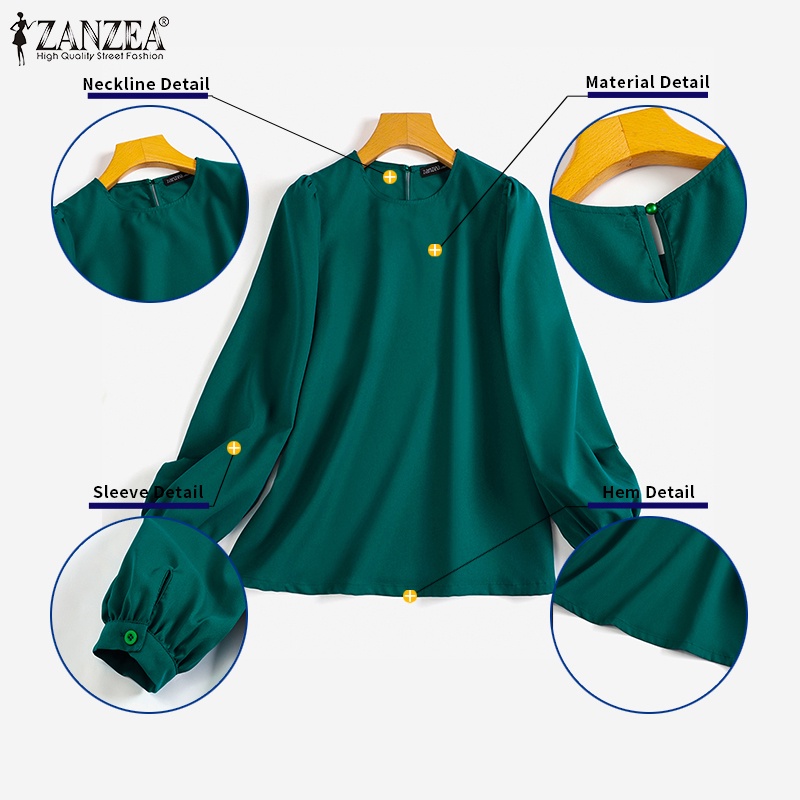 Áo kiểu ZANZEA tay phồng dài cổ tròn thời trang Hàn Quốc cho nữ