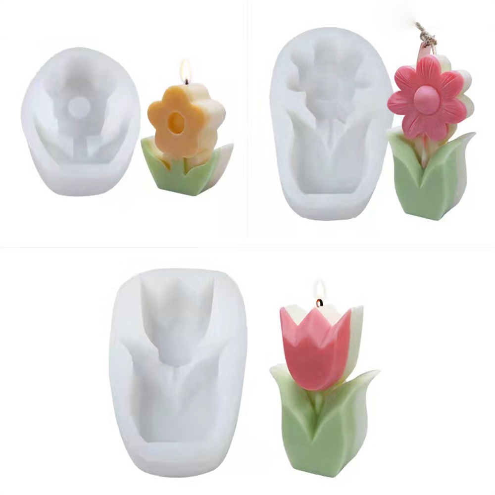 Khuôn Làm Nến / Xà Phòng Hình Hoa Tulip 3D Bằng Silicone DIY
