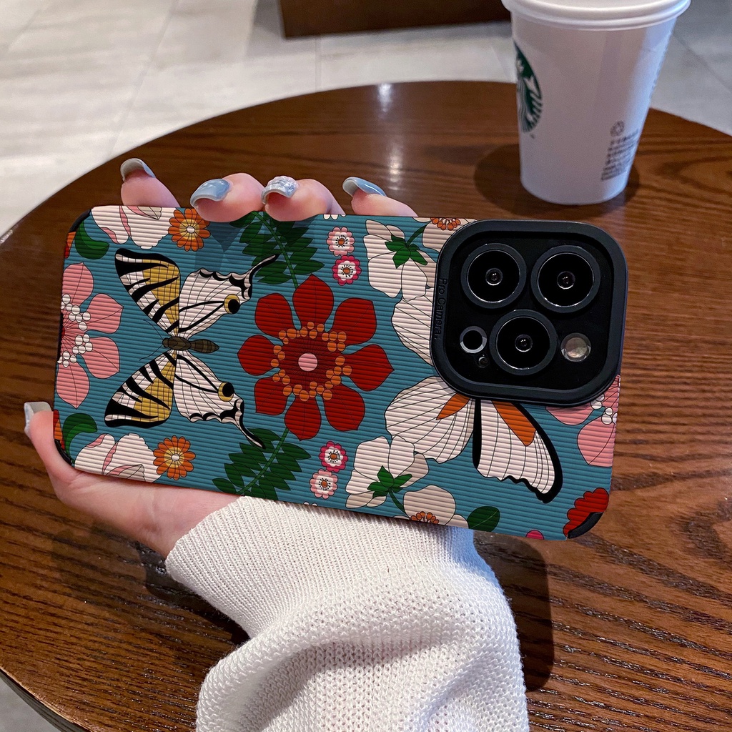 Ốp Điện Thoại Da Cừu Phối Silicon Bảo Vệ Lens Hình Hoa Bướm IPhone 14 Promax 13 6 6s 7 8 Plus 11 12 13 14 Pro Promax