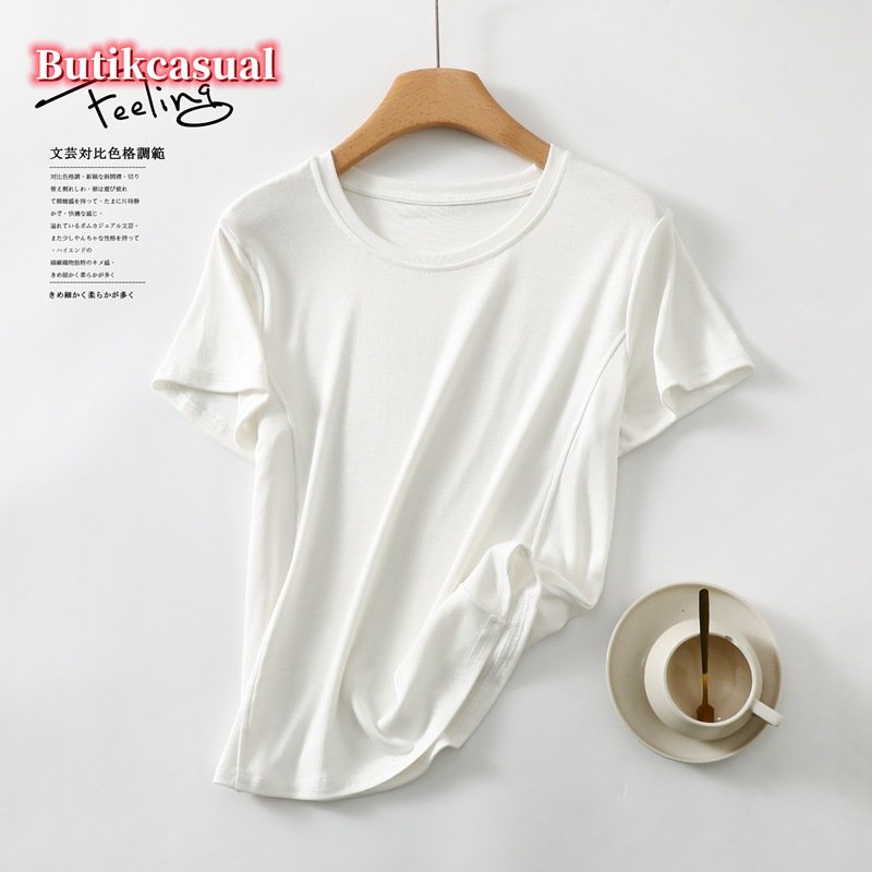 Áo Thun Cotton Mỏng Cổ Tròn Ghép Nối Thời Trang Mùa Hè 2023 Cho Nữ