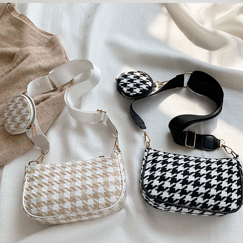 Túi Xách Tròn Đeo Chéo Họa Tiết Caro Vintage Cho Nữ