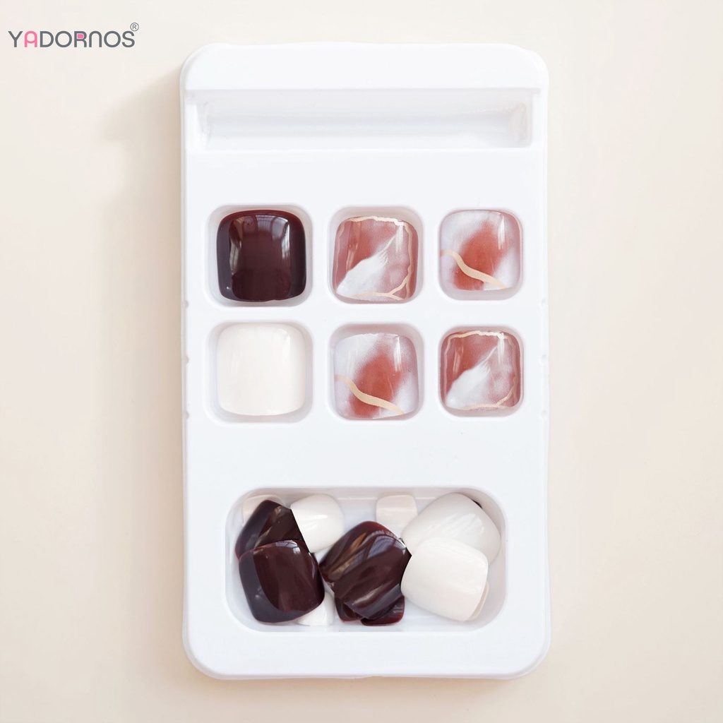 Set móng chân giả YADORNOS dáng ngắn tròn dày dạng nhấn vào vừa vặn xinh xắn thời trang dành cho bạn nữ