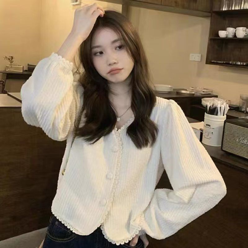 COZOK Áo Sơ Mi Tay Dài Cổ Chữ V Dễ Phối Đồ Thời Trang Phong Cách Hàn Quốc