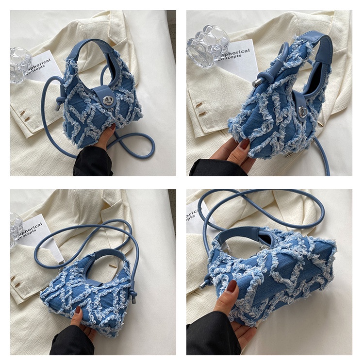 [COD] Túi Xách Đeo Dưới Cánh Tay Bằng Denim Đính Kim Cương Phong Cách Mới Mùa Hè Cho Nữ