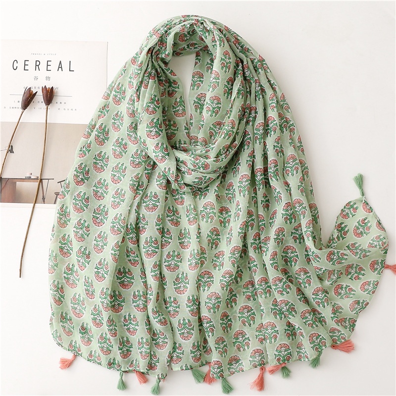 ✨Cyco Cyco Chất Lượng Cao Chuyên Dùng✨Khăn Choàng Cổ Vải Cotton Lanh Mỏng In Họa Tiết Hoa / Chú Voi Xinh Xắn Thời Trang Xuân Hè Cho Nữ