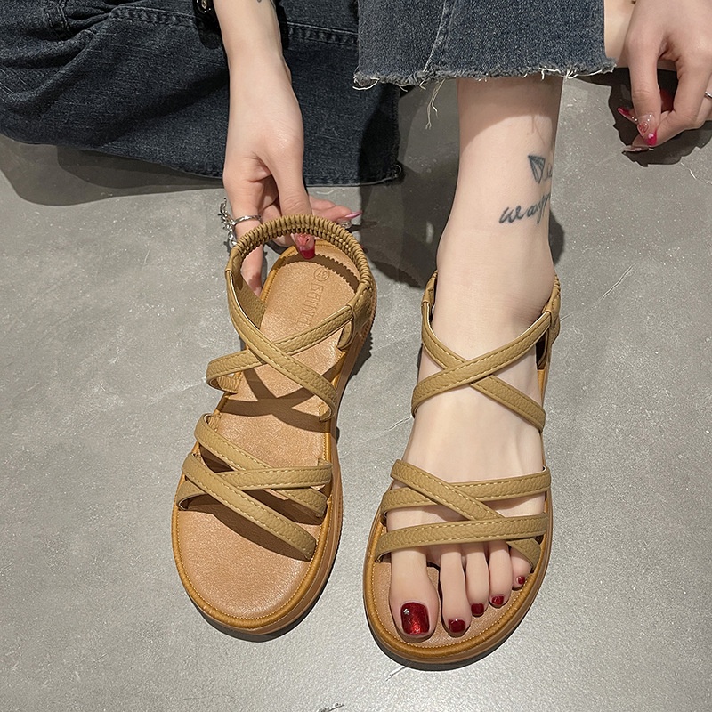Giày Sandal Đế Mềm Quai Chéo Co Giãn Thời Trang Mùa Hè Hàn Quốc 2023