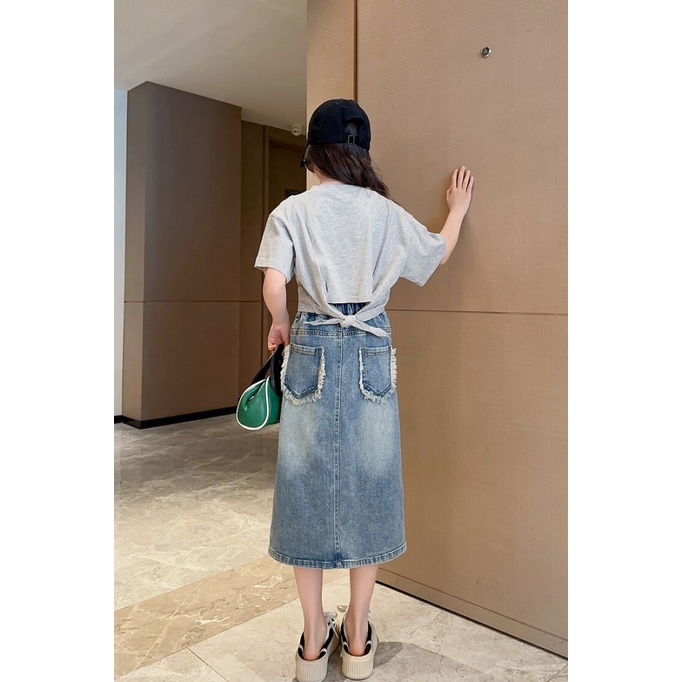 Set Áo Thun Ngắn Tay Và Chân Váy Denim Thời Trang Mùa Hè Cho Bé Gái