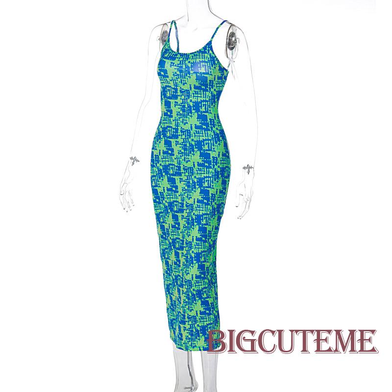 Đầm Hai Dây Dáng Dài Xẻ Tà Màu Sắc Tương Phản Thời Trang Mùa Hè Cho Nữ