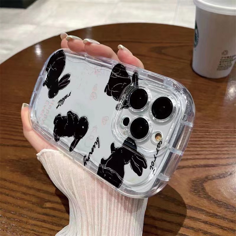 Ốp Điện Thoại Silicone Mềm Trong Suốt Chống Sốc In Hình Thỏ Đen Cho IPhone 14 Pro Max 13 12 11 XS X XR 8 + 7 Plus