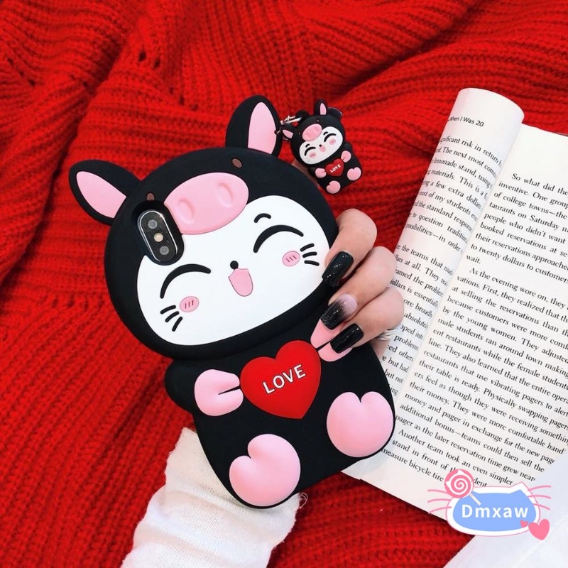Ốp Điện Thoại Silicon Hình Heo / Mèo May Mắn 3D Cho iPhone 6 6s X XR Xs 11 12 13 Pro Max 7 8 Plus
