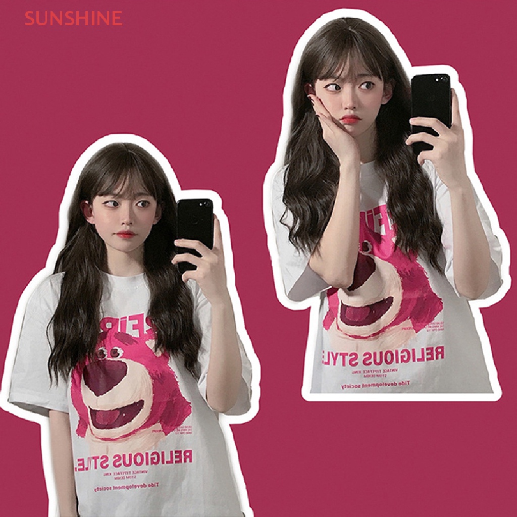 CAGJB Áo Thun phông Nữ Tay Ngắn In Hình Gấu Trẻ Trung Bông ngắn tay áo T-shirt Cartoon in thiết kế Sense Top