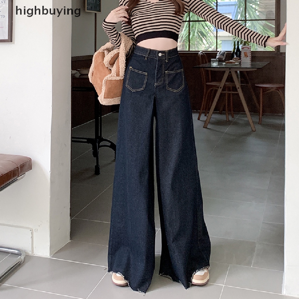 Quần Jeans Dài Ống Rộng Thời Trang Đường Phố Cá Tính Cho Nữ