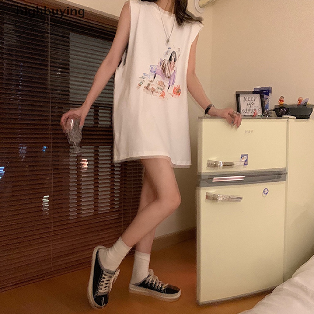 Áo Thun Sát Nách Cổ Tròn Dáng Rộng In Họa Tiết Thời Trang Mùa Hè Cho Nữ