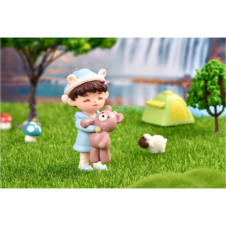 Mô Hình Tiểu Cảnh "Cặp Đôi Ôm Gấu Micro Mini" Trang Trí Sen Đá, Sân Vườn/ Chậu Cây, DYI, Terrarium