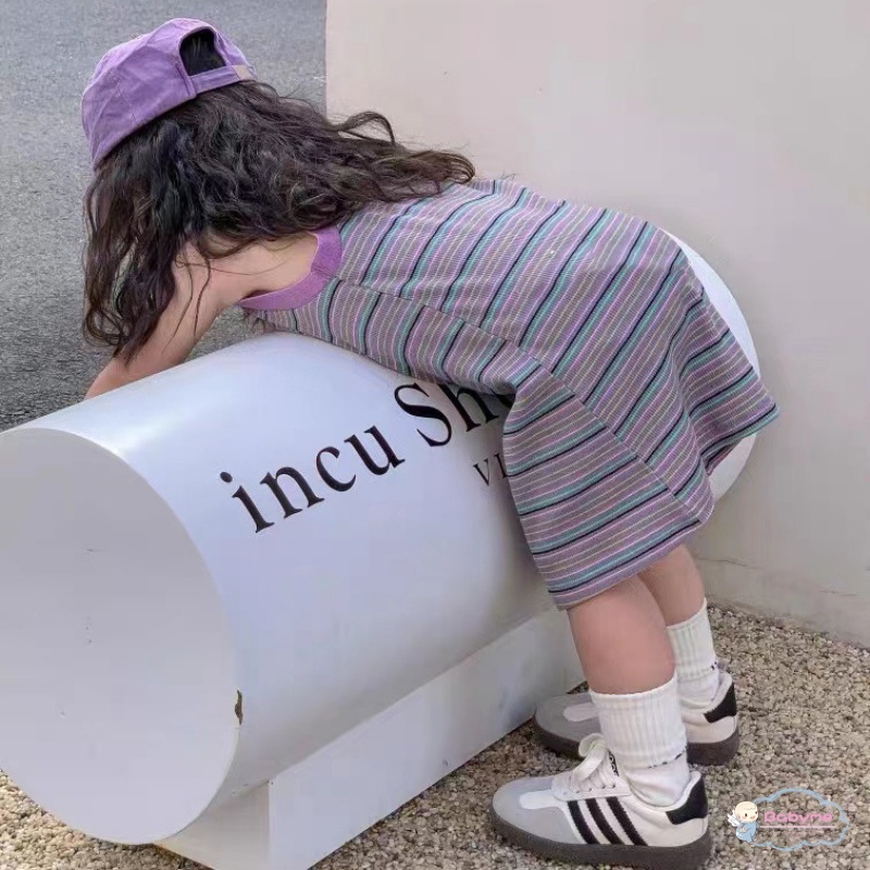 Đầm Mùa Hè Thoải Mái Dễ Thương Kẻ Sọc Phong Cách Hàn Quốc Cho Bé Gái