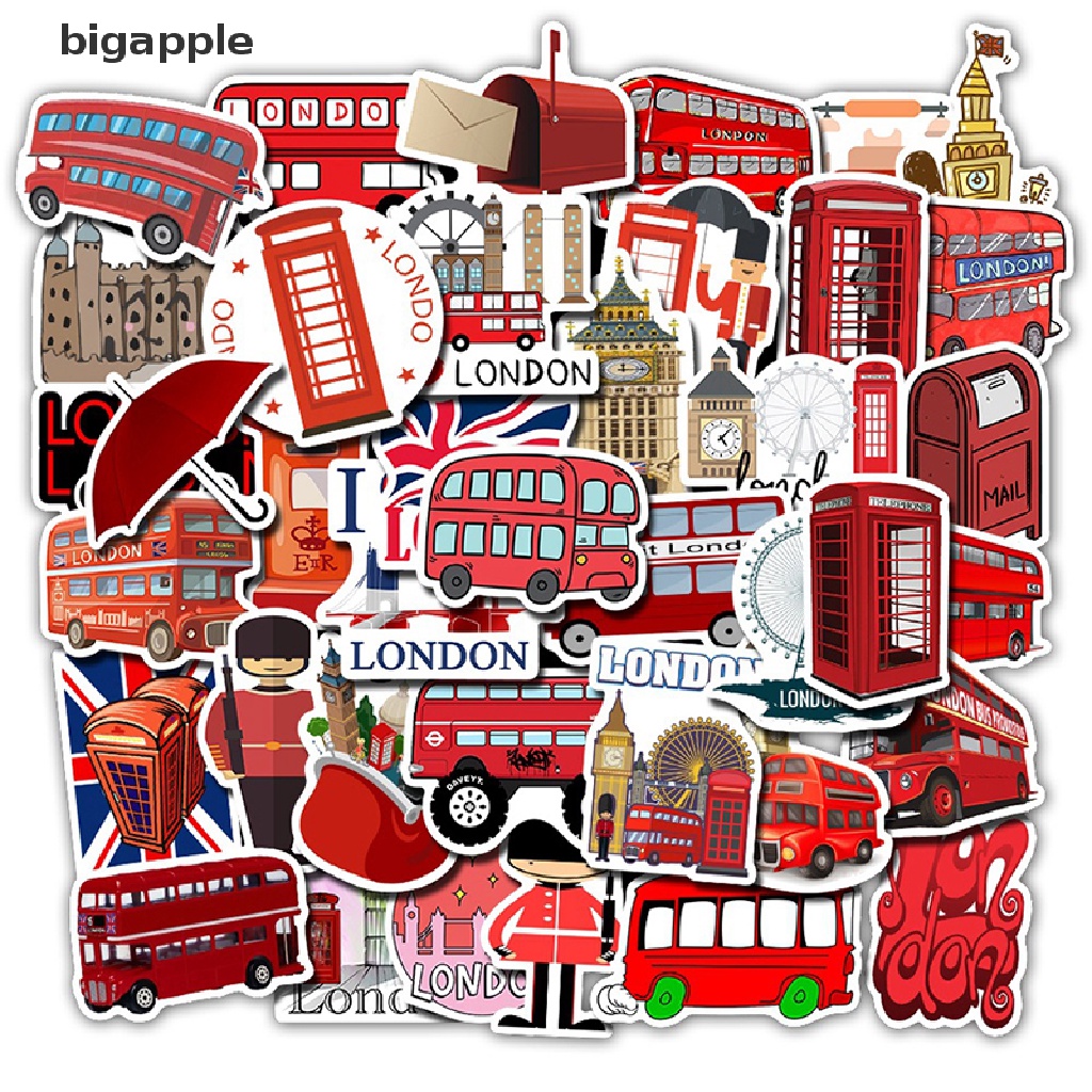 Set 50 Đề Can Dán Trang Trí Điện Thoại / Ván Trượt Họa Tiết Xe Buýt Du Lịch London Độc Đáo