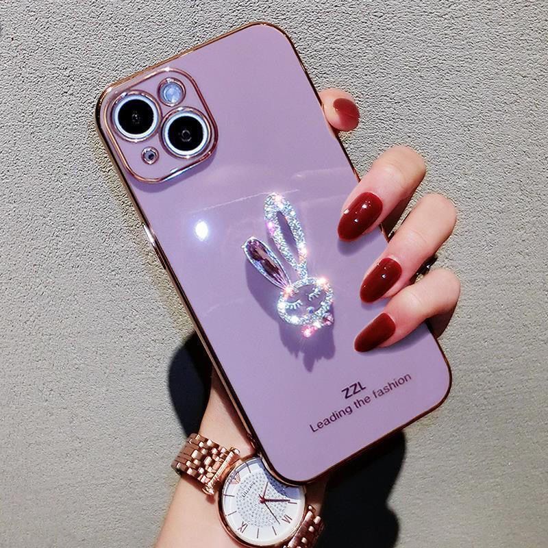 Ốp Điện Thoại Silicon Tráng Gương Hình Thỏ Đính Đá Cho IPhone 14proamx 13 Pro Max Ins 12 Pro Max 11 Pro Max Xsmax Xr X XS 8 7Plus
