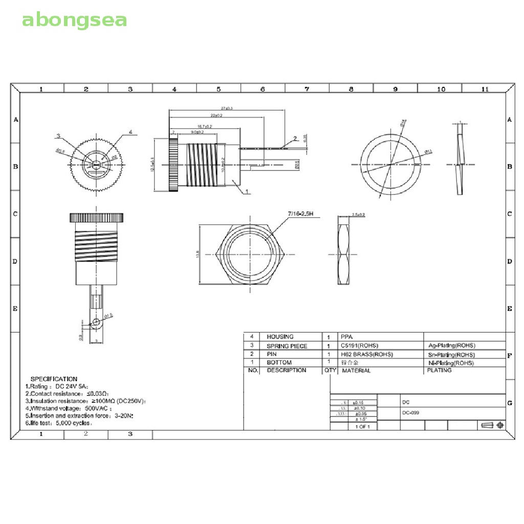Abongsea 1 Ổ Cắm Điện DC Với Ren Tất Cả Đế Kim Loại