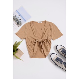 Áo croptop thun gân ACTIVE USA cột nơ trước