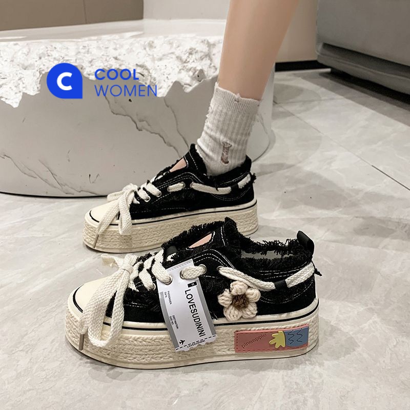 Giày Vải Canvas Đế Dày Tăng Chiều Cao Thoáng Khí Phong Cách Mới 2023 Cho Nữ