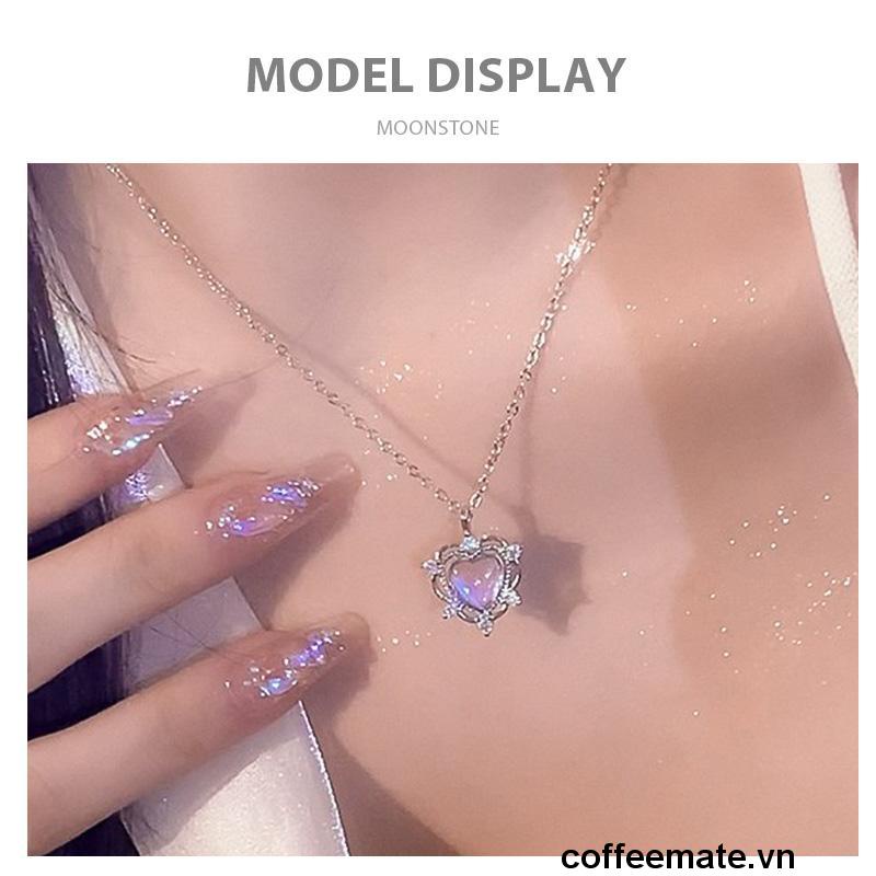 【coffeemate】⚡Vòng cổ mạ bạc mặt hình trái tim đính đá pha lê Thời Trang Cho Cặp Đôi