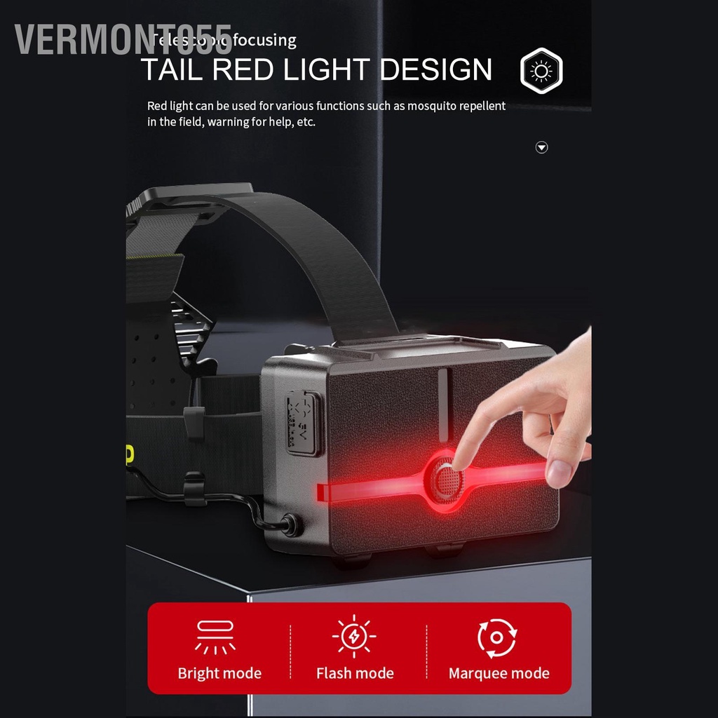 Vermont055 Đèn Pha Ngoài Trời Sạc USB Chống Trượt Thoáng Khí Đàn Hồi Có Thể Điều Chỉnh IPX5 Nước Cho Cắm Trại