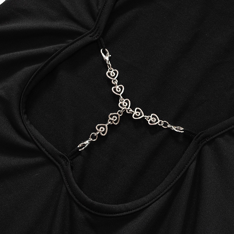 Đầm Dài Xẻ Tà Cao Hở Lưng Phối Dây Xích Gợi Cảm Cho Nữ