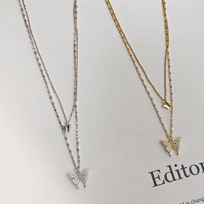 Vòng cổ Hai Lớp Mặt Hình Bướm Lấp Lánh Sang Trọng Cho Nữ