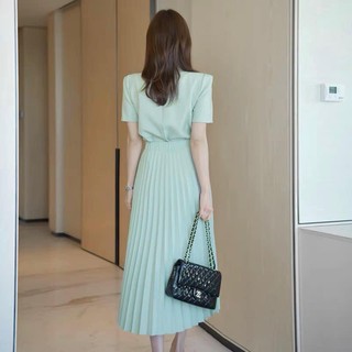 Set áo vest tay ngắn - váy dập ly Set38