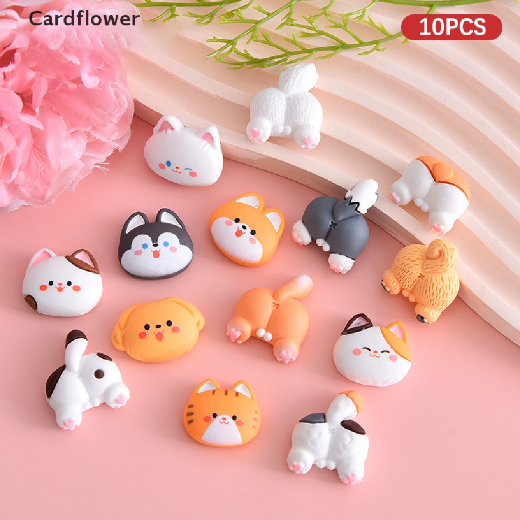 < Cardflower > Set 10 Miếng Dán Trang Trí Tủ Lạnh / Điện Thoại Hình Đầu Chó / Mèo Hoạt Hình Dễ Thương DIY