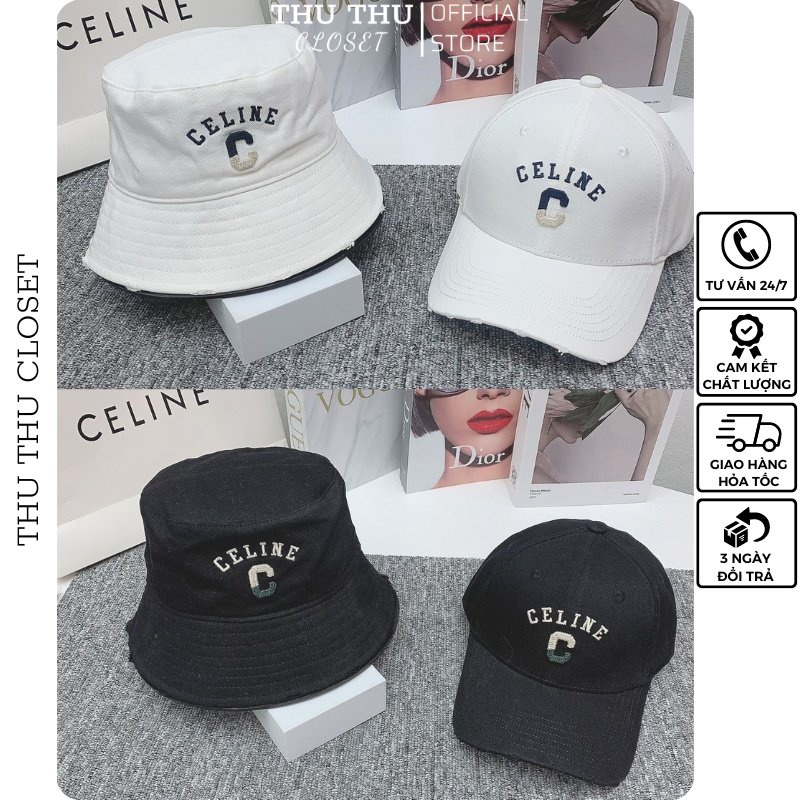 Cặp mũ đôi lưỡi trai, nón kết và mũ bucket xô vành bèo thêu logo chữ CELIN.E chất vải mềm xịn unisex nam nữ