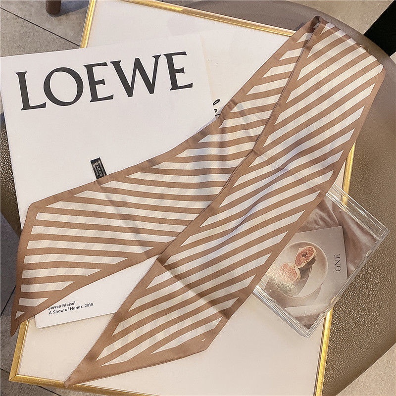 Băng Đô Cài Tóc Dài Kẻ Sọc Đa Năng Đính Nơ Xinh Xắn