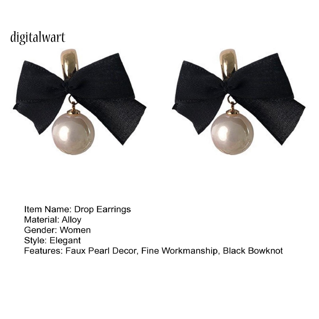 Kỹ Thuật Số| 1 Đôi Bông Tai Hình Nơ Đen Đính Ngọc Trai Giả Phong Cách Pháp Thời Trang Cho Nữ