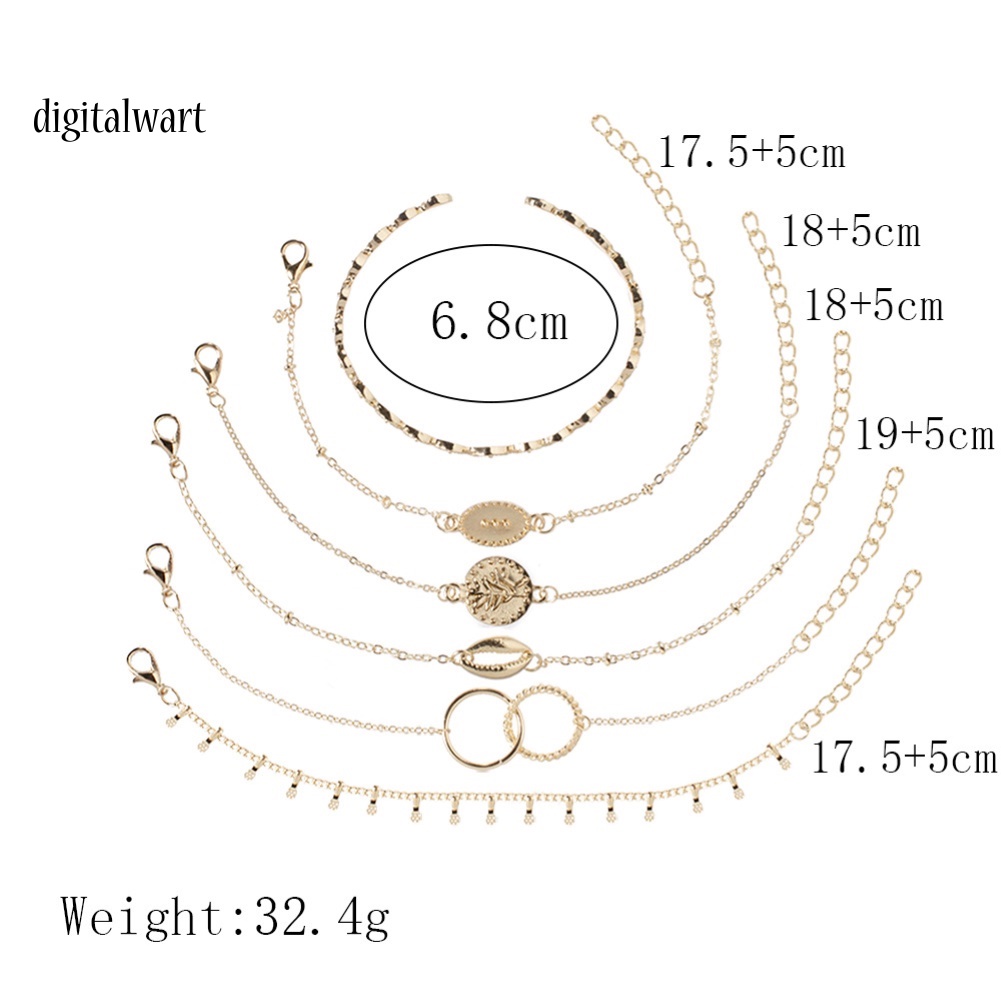 Kỹ Thuật Số| Set 6 Vòng Tay Vỏ Sò / Lá / Vỏ Sò Phong Cách Vintage