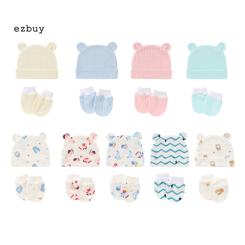 Bộ 2 Găng Tay Cotton In Họa Tiết Dễ Thương Chống Trầy Xước Cho Bé Sơ Sinh