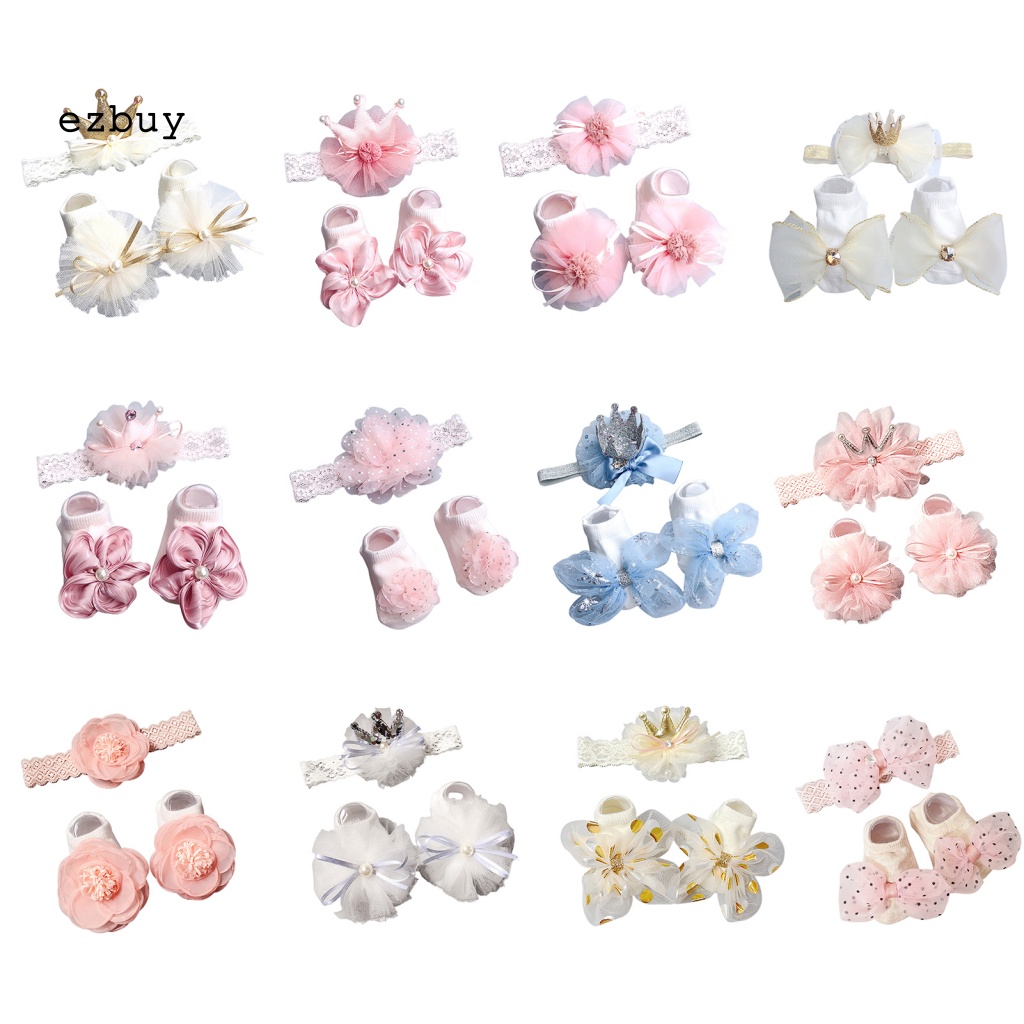 1 Bộ Băng Đô Và Vớ Thoáng Khí Viền Ren Màu Sáng Dành Cho Bé Gái Sơ Sinh