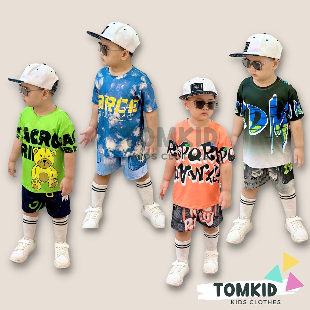 Bộ thun lạnh bé trai, đồ bộ cho bé chất thun lạnh HipHop giả Jean thoáng mát co giãn không nhão 10-40Kg Tomkids