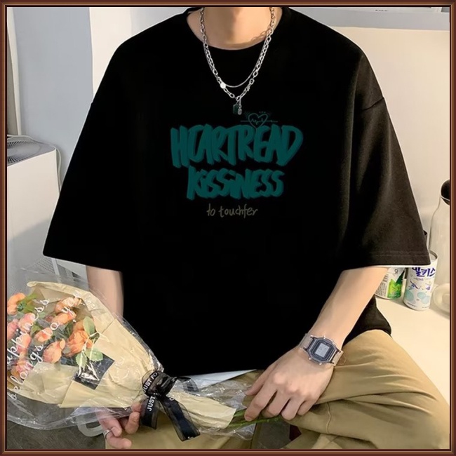 Áo Thun Tay Ngắn Cổ Tròn Dáng Rộng In Chữ Thời Trang Mùa Hè Cho Nam