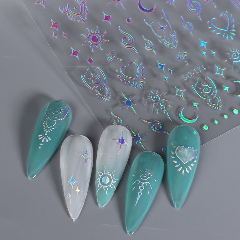 3d Bronzing Totem Dán Móng Tay Ngôi Sao Mặt Trăng Tự Dính Đề Can Móng Tay Nghệ Thuật Trang Trí Y2K Móng Tay Làm Móng Tay