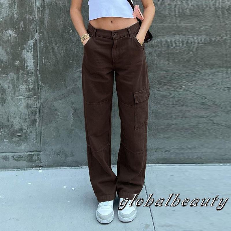 Quần Denim Lưng Cao Ôm Dáng Phối Túi Phong Cách Đường Phố Cá Tính Cho Nữ