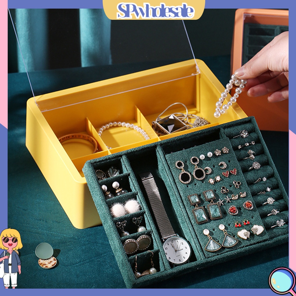 &lt;SPwholesale&gt; Hộp Đựng Trang Sức Hai Tầng Tiết Kiệm Không Gian PS Hộp Đựng Trang Sức Để Bàn Cảm Ứng Thoải Mái