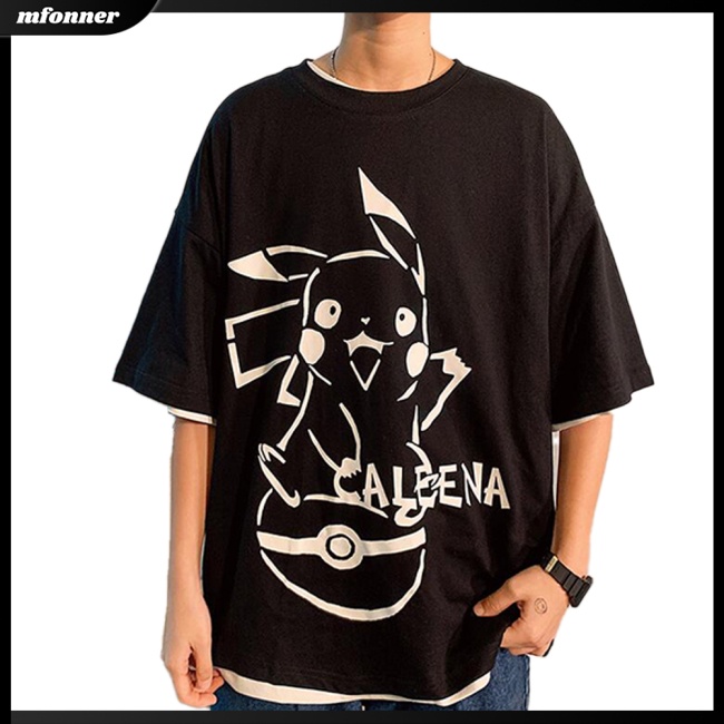 Áo Thun Tay Ngắn Cổ Tròn Dáng Rộng In Hoạt Hình Thời Trang Cá Tính Cho Nam