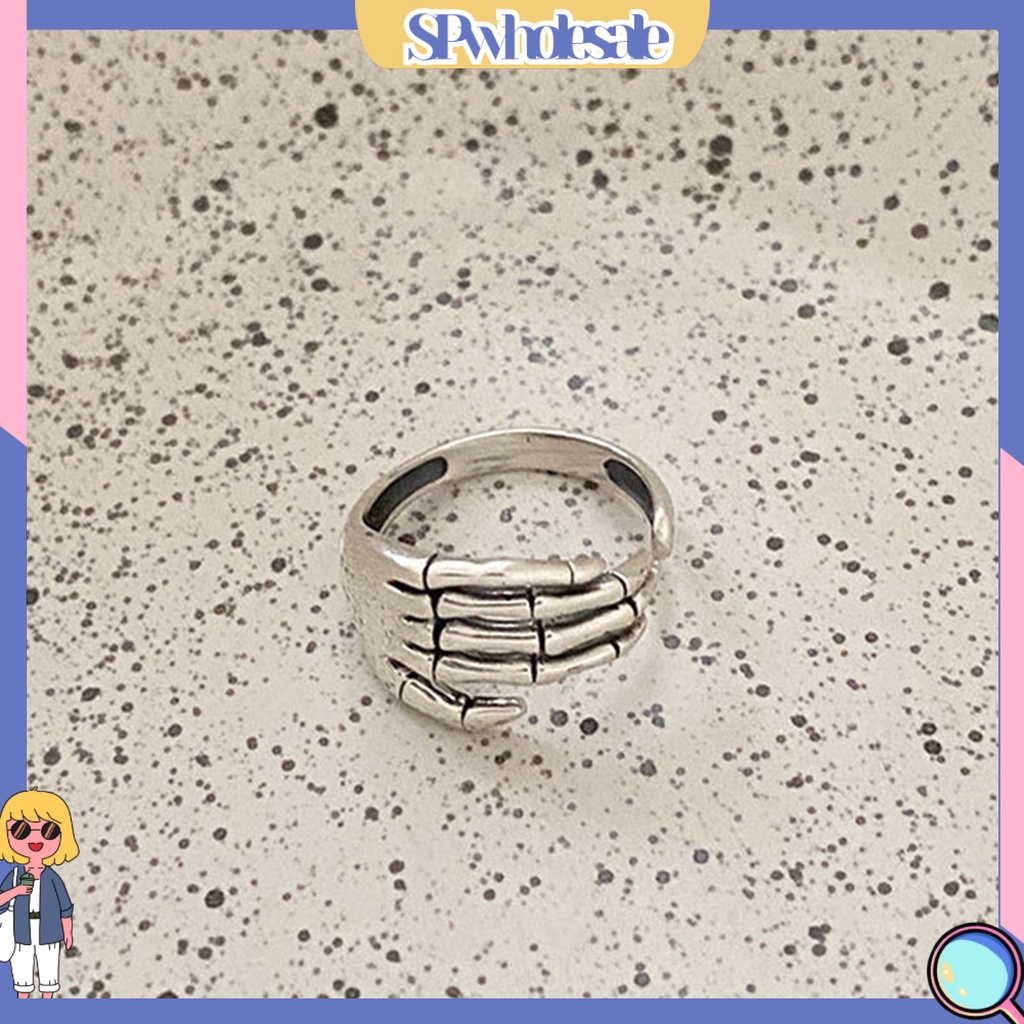 <SPwholesale> Nhẫn Hình Xương Bàn Tay Có Thể Điều Chỉnh Kích Cỡ Phong Cách Halloween Cho Nữ