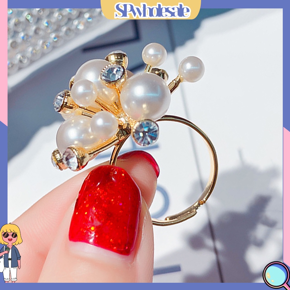 <SPwholesale> Nhẫn Hở Hình Bông Tuyết Đính Ngọc Trai Nhân Tạo Thời Trang