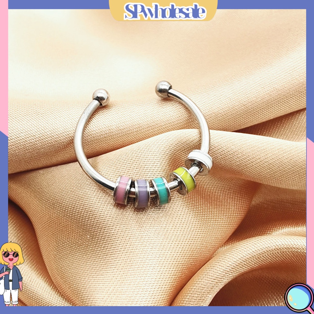 <SPwholesale> Nhẫn Hở Bằng Thép Không Gỉ Đính Hạt Resin Giải Tỏa Căng Thẳng Cho Văn Phòng