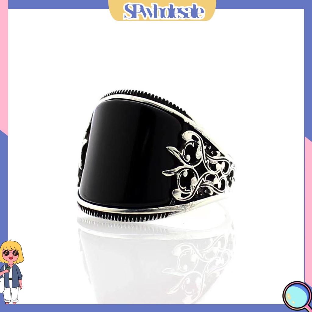 <SPwholesale> Nhẫn Hình Hoa Usage Mặt Rộng Màu Đen Trang Sức Unisex