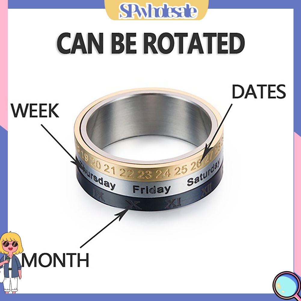 <SPwholesale> Nhẫn Titan Ba Ngày Tháng Xoay Sáng Tạo